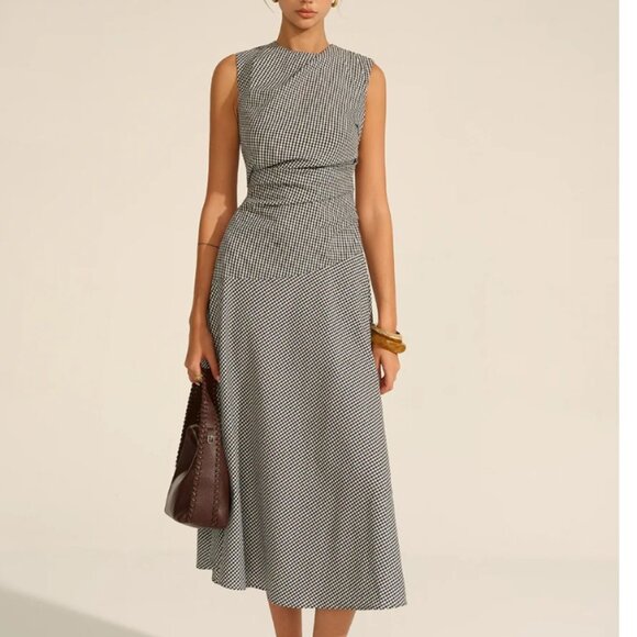 Gingham Black and White Midi Dress Size Medium NWT Commense - Picture 1 of 2
